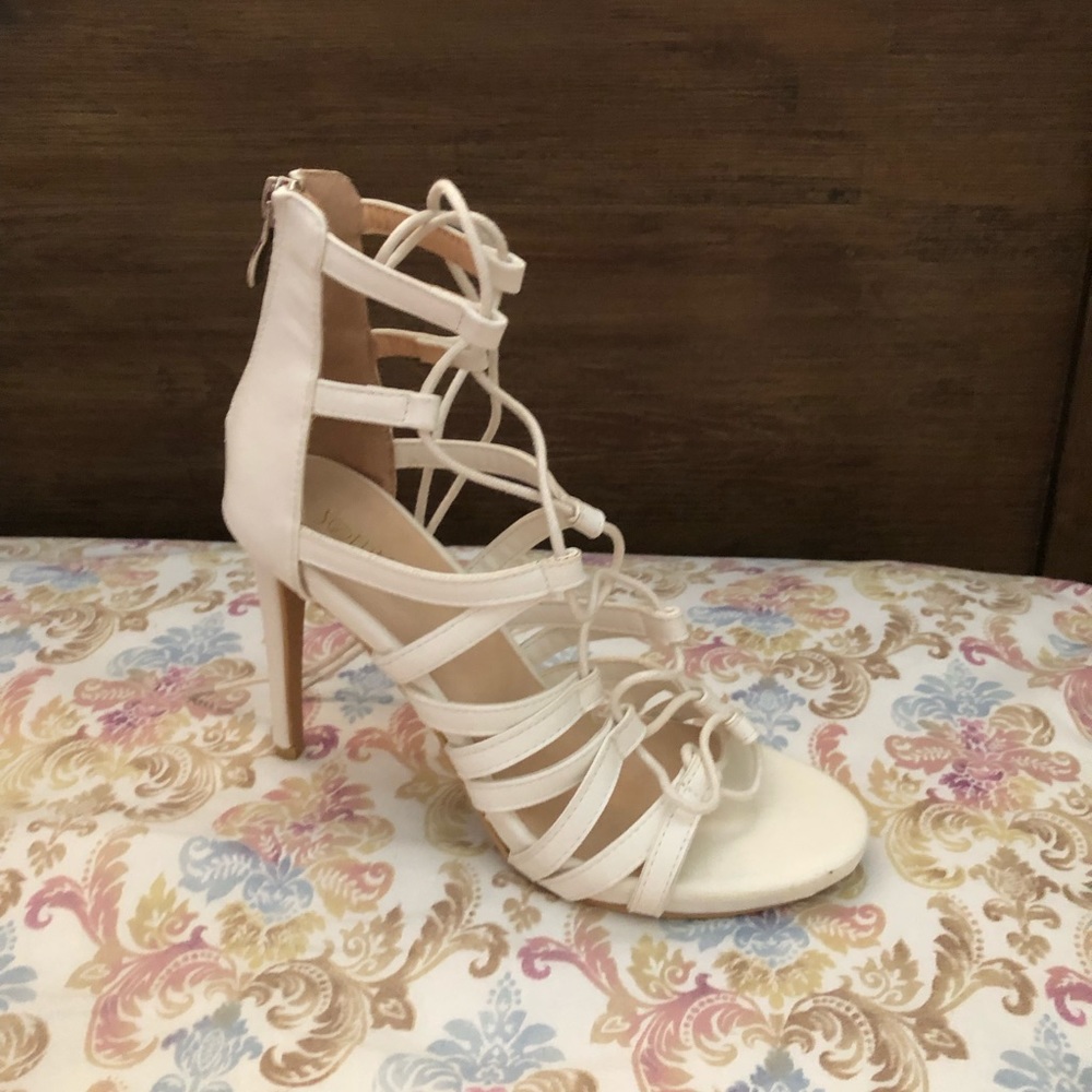 Lace up white heels